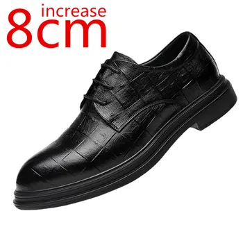 Мужские свадебные кожаные туфли, невидимые, увеличенные на 8 см, сшитые из натуральной кожи, Мужские модельные туфли в британском деловом стиле, увеличивающие рост.  3