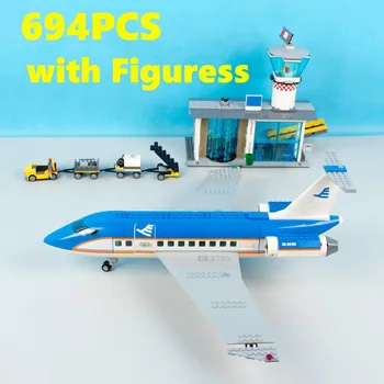 Пассажирский самолет терминала аэропорта 60104, модель строительных блоков, сборка детских игрушек, 694 шт., Транспортное средство на международной станции  5