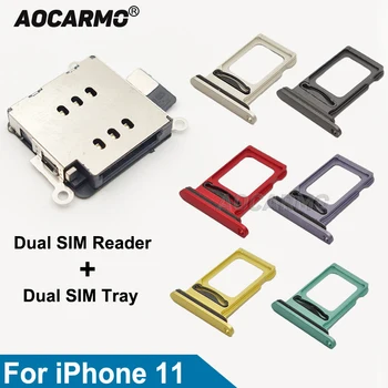 Aocarmo для iPhone 11, устройство для чтения двух sim-карт, лоток, слот, держатель, Черный, Серебристый, Красный, Зеленый, Фиолетовый, Желтый, Запасные части  5