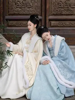 Зимняя рубашка с большим рукавом, улучшенная рубашка с прямым воротником спереди, юбка до груди, Элегантный комплект женского платья Tang Dynasty Hanfu  5