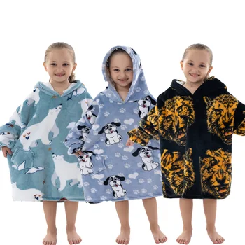 Для мальчиков и девочек, осень-зима, теплая фланелевая пижама с длинными рукавами и мультяшным рисунком, домашняя ночная рубашка, одеяло для телевизора  5