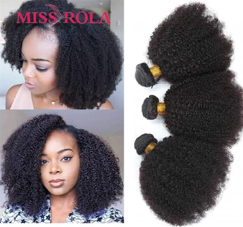 Мисс Рола Бразильские Афро Кудрявые Вьющиеся Волосы Плетение Пучков 100% Человеческих Волос Натуральные Черные Вьющиеся Волосы Для Наращивания Remy Двойные Утки  10
