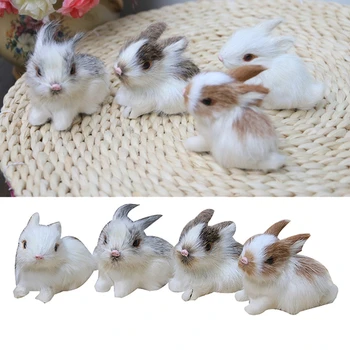 Мини-реалистичные плюшевые фигурки кроликов, имитационная модель Пасхального кролика, украшение, реалистичное искусственное животное, карманный плюшевый кролик, игрушки  5