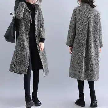 Осенне-зимнее теплое длинное пальто, женская Корейская элегантная женская однобортная шерстяная куртка трапециевидной формы, пальто Monteau Femme  10