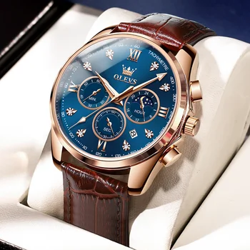 Роскошные мужские наручные часы JSDUN от ведущего бренда с высококачественным дышащим кожаным ремешком, водонепроницаемые часы для мужчин, многофункциональный хронограф  5