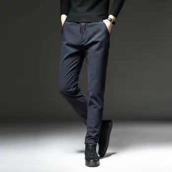 Мужские брюки среднего возраста Стильные мужские брюки прямого кроя среднего возраста с эластичным поясом и мягкими карманами, официальные деловые брюки для комфорта  3
