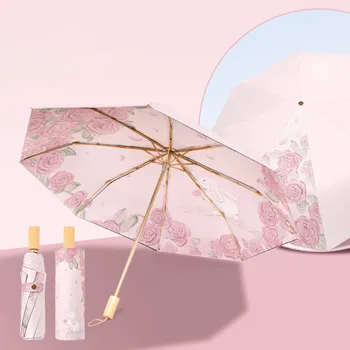 Креативный двухслойный зонт для улицы с защитой от ультрафиолета, зонт с цветочным узором, Мужской женский Большой портативный 3-х Складной зонт  5