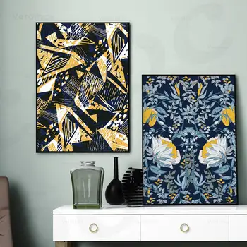 Современная абстрактная геометрия, желто-синий цветок, холст, живопись для гостиной, спальни, плакаты и принты, настенное искусство, настенная роспись.  5