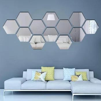 Шестиугольные акриловые наклейки на зеркальную стену для гостиной, прихожей, фона лестницы, 3D трехмерной стены  4