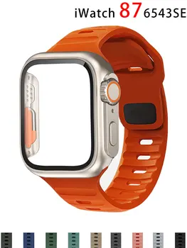 Чехол + Ремешок Для Apple Watch Band 45 мм 44 мм 42 мм 40 мм Смарт-Силиконовый Браслет Iwatch Series 3 4 5 6 Se 7 8 Заменить На Ultra Case  5