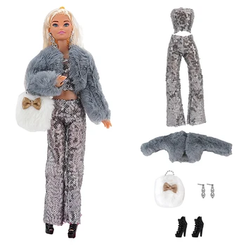 NK 1 комплект 30 см Модный повседневный серый костюм принцессы Для благородной вечеринки, одежда в простом стиле для куклы Барби, аксессуары, подарочная игрушка для девочек  5