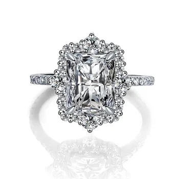 Роскошное кольцо из стерлингового серебра 925 пробы с 4-каратным сияющим муассанитом, обручальное кольцо с бриллиантом D color VVS1  5