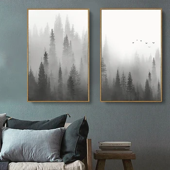 Скандинавская живопись на холсте, Горный туман, Лес, плакаты, принты, настенное искусство, туманные картины для современного дома, гостиной, украшения Cuadros  5