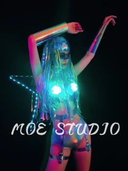 Загораются светящиеся женские доспехи, сексуальная женская одежда для танцев в клубе gogo, костюм для выступления певицы из ночного клуба  5