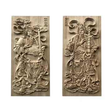 Деревянная подвеска с рельефной фигурной резьбой из цельного дерева, китайское квадратное украшение, деревянная дверь, резьба в виде бога  5