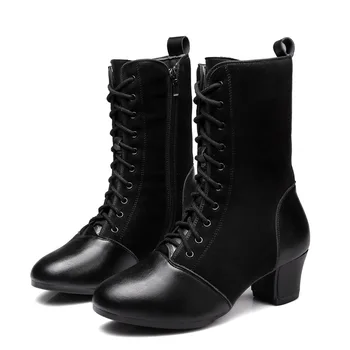 XIHAHA/ Модная женская обувь; Женские ботинки на молнии; Дышащая однотонная обувь на толстом каблуке для квадратных танцев; женская танцевальная обувь;  5