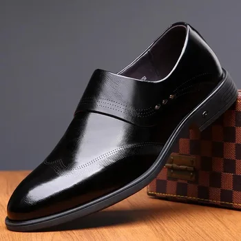 Кожаная обувь для стилиста, мужская осенняя деловая повседневная мужская обувь в британском стиле с низким верхом, Мягкая поверхность, мягкая подошва, рабочий костюм, черный  5