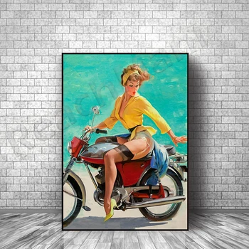 Плакат с девушкой-мотоциклистом | 1970, как обойти проблему, ретро-плакат, ретро-плакат для девочек и любителей мотоциклов, подарки для  5