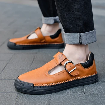 Мужские сандалии, удобная мужская обувь 2023 года, летняя мужская дышащая повседневная обувь, модная обувь из мягкой кожи, большой размер 48  5