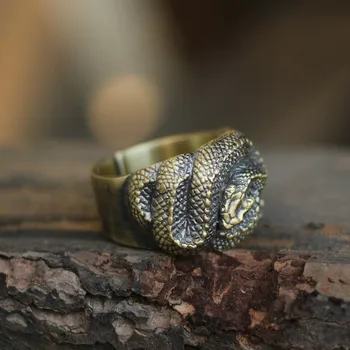 Винтажное посеребренное кольцо в виде змеи, Индивидуальное кольцо в стиле панк, животное, Гадюка, Байкер, открытое кольцо для мужчин, Женское кольцо на палец, Готические украшения  3