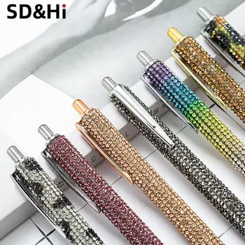 Нажимные металлические шариковые ручки с бриллиантами, многоцветная подарочная ручка, Креативные канцелярские принадлежности  5