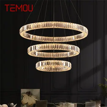 Современный подвесной светильник TEMOU с золотыми хрустальными круглыми кольцами, светодиодные светильники, люстра для гостиной, спальни  4