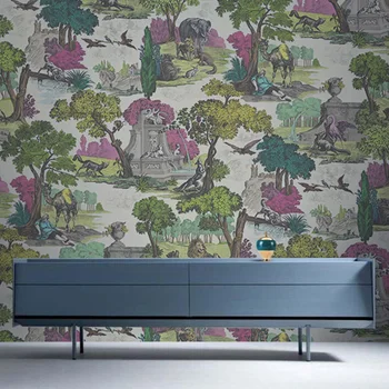 Изготовленные на заказ обои с растениями в скандинавском стиле, ретро-художественный фон для телевизора, дивана, настенная роспись со львом и животными, 3D наклейки на стены спальни  5