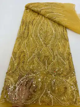 Новейшая высококачественная изысканная Африканская кружевная ткань ручной работы с бисером Французская вышивка Кружевная ткань с пайетками Нигерийская свадьба Xc  10