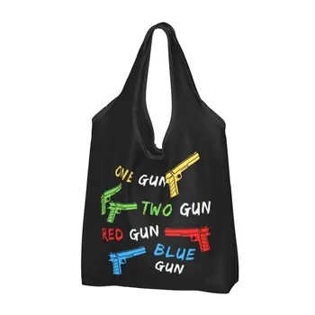 Один пистолет, два пистолета, красный пистолет, синий пистолет, продуктовые сумки, прочная большая многоразовая складная сумка для покупок, предназначенная для переработки  4