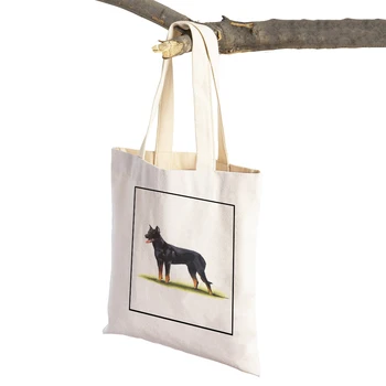 Хозяйственная сумка для собак йоркширского хаски, многоразовая сумка с акварельными мультяшными животными, женская повседневная сумка-тоут, мультяшные женские холщовые сумки для покупок  5
