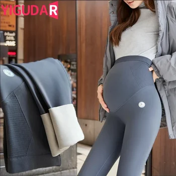 Леггинсы для беременных в корейском стиле, модная Одежда для беременных, Зимние Бархатные брюки для фотосессии беременных, теплые плотные брюки, Обтягивающие  5