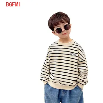 2023 Новый свитер с надписями для мальчиков Унисекс, Весенне-осенние толстовки, Детская рубашка в полоску для детей от 2 до 9 лет, хлопковая базовая рубашка для детей в корейском стиле  10