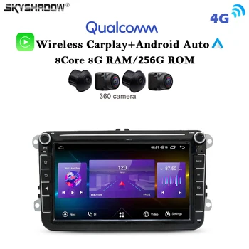 Qualcomm 720P Carplay Auto Android 13,0 8G + 256G Автомобильный DVD-плеер GPS WIFI Bluetooth RDS Радио Для VW Polo Jetta Tiguan Passat Golf  5