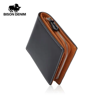 BISONDENIM, новый мужской кожаный складной кошелек, простой роскошный модный кошелек, сумка для монет на молнии, Многофункциональный держатель для карт W4545  5