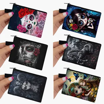 Портативный кошелек для монет в готическом стиле с изображением девушек и темных животных, небольшая сумка для хранения в стиле панк, держатель для ключей и карт Dark Fantasy, сумка для монет Fairy Angle  5