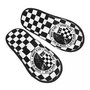 Хлопчатобумажная обувь в стиле панк с клетчатым логотипом Ska, домашние тапочки в стиле ретро в стиле панк с двумя мелодиями, удобные нескользящие горки из пены с эффектом памяти  5
