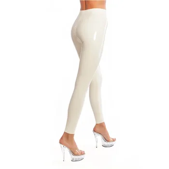 Латексные брюки ручной работы с высокой талией, белые латексные леггинсы с резиновыми брюками на молнии в промежности  5