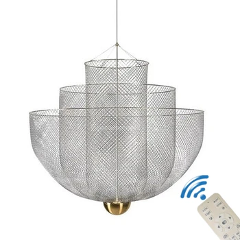 Современные голландские сетчатые светодиодные подвесные светильники, Потолочная люстра в виде птичьей клетки, Простой Декор, Подвесной светильник из железа  5
