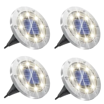 4 шт. наземные фонари, улучшенные солнечные наземные фонари, 8 светодиодных водонепроницаемых дисковых фонарей для сада, прочные, простые в использовании  10