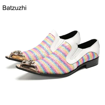 BatzuzhiLuxury/ Мужская обувь ручной работы, Кожаные модельные туфли золотистого цвета с железным носком, Мужские деловые, вечерние, Свадебные туфли для мужчин, EU38-47  5