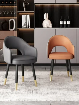 Легкое роскошное скандинавское кресло высокого класса Home Кожаный стул Современный минималистичный обеденный стул Home  10