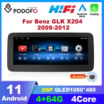 Podofo Android 11 Автомагнитола Для Benz GLK X204 2009-2012 Мультимедийный Плеер Автомобильный Стерео Carplay Авторадио GPS Навигация 4G  5