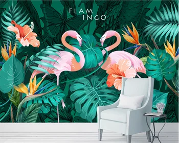Изготовленная на заказ 3D фреска обои Скандинавская ручная роспись тропический фламинго диван фон для телевизора стена гостиная спальня детская комната обои  10