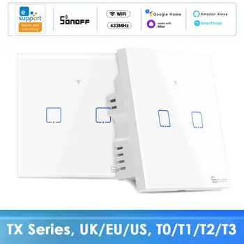 SONOFF TX Series Smart WiFi Настенный Выключатель T0EU T2EU Великобритания США eWeLink Пульт Дистанционного Управления Работает С Google Alexa Alice Smartthings 433 МГц  5