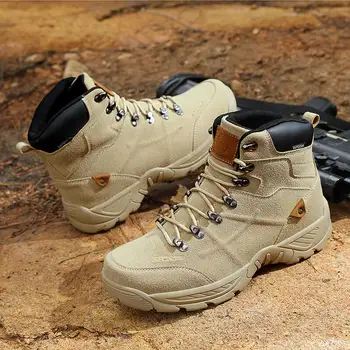 Мужские походные рабочие ботинки, нескользящая легкая водонепроницаемая обувь для тренировок на открытом воздухе, военные боевые и тактические дышащие ботинки для пустыни  4