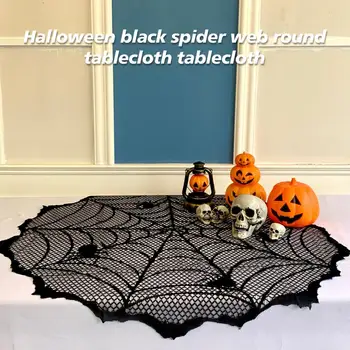 Реалистичный кружевной дизайн скатерти с паутиной на Хэллоуин, создающий пугающую атмосферу, украшение для дома из круглой скатерти  5