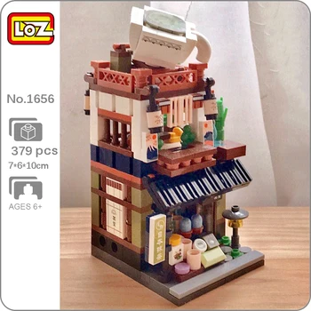 LOZ 1656 City Street Matcha Tea Cake Shop Магазин продуктов питания Ресторан Архитектура Мини Блоки Кирпичи Строительная игрушка для детей без коробки  3