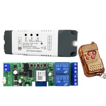1 Комплект Tuya Smart Wifi Switch + RF Пульт дистанционного управления для Alexa 2 канала AC/DC 7-32 В RF/ APP Пульт дистанционного управления Умный дом  3