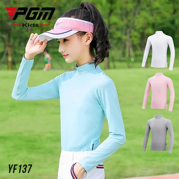 Рубашки для гольфа для девочек PGM, Летние солнцезащитные Детские топы из ледяного шелка с длинным рукавом, дышащие быстросохнущие нижние футболки YF137  5