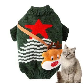 Одежда для домашних животных в рождественском стиле Зимние Теплые свитера для маленьких средних собак Водолазка Вязаный свитер для щенка Кошки Жилет для Чихуахуа  2